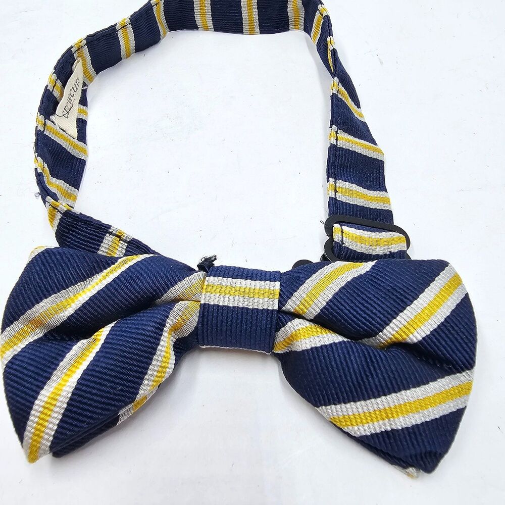 Crewcuts J Crew Boys Navy Blue Yellow Striped Pre Tied Bow Tie Adjustable OS